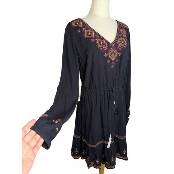 NWT Idyllwind Black Hurst Western Long Sleeve Midi V Neck Dress Size Large - Picture 6 of 12